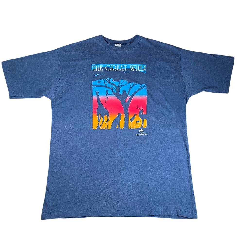 Vintage 1990 The Great Wild T Shirt 2XL T World Wildlife Fund WWF USA Sunset Tee